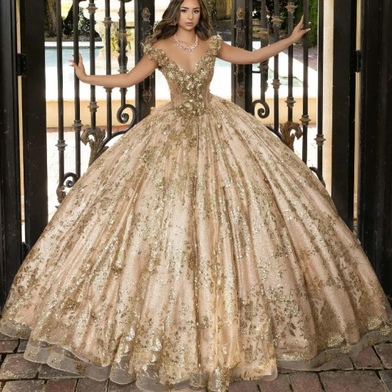 Princess Rose Gold Quinceanera Dresses Off Shoulder Ball Gown Crystals Sweet 15th Dress