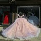 Puff Sleeve Crystal Pink Purple Quinceanera Dresses V Neck 15 Dress