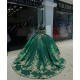 Puff Sleeve Green Quinceanera Dress Spaghetti Strap Metallic Leaf 15 Dresses