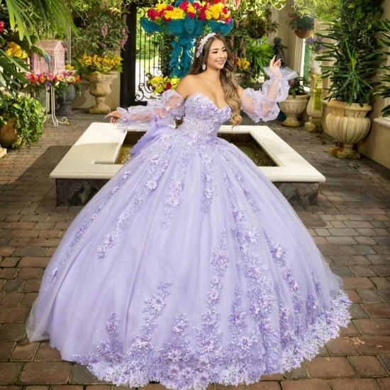 Puff Sleeve Lilac Shiny Ball Gown Quinceanera Dresses Corset Sweet 16 Vestidos De 15 Anos