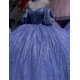 Puff Sleeve Navy Blue Quince Dresses Tulle 15 Dress Sweetheart Neck Ball Gown