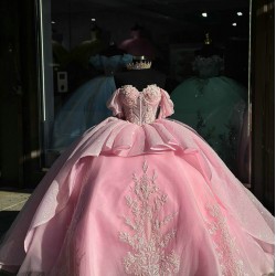 Puff Sleeve Pink 15 Dresses Ball Gown Sweetheart Neck Dress