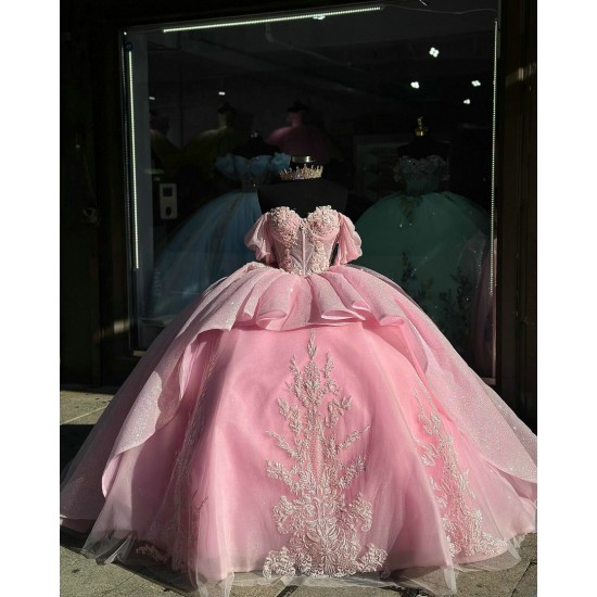 Puff Sleeve Pink 15 Dresses Ball Gown Sweetheart Neck Dress