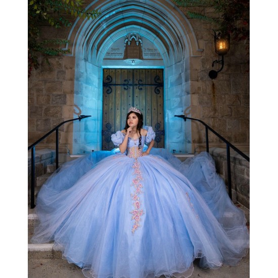 Puff Sleeve Quince Dress Sky Blue Vestidos De 15 Anos With Bow