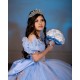 Puff Sleeve Quince Dress Sky Blue Vestidos De 15 Anos With Bow