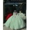 Puff Sleeve Sage Green Quinceanera Dresses Ball Gown Sweetheart 15 Dress With Bow