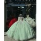 Puff Sleeve Sage Green Quinceanera Dresses Ball Gown Sweetheart 15 Dress With Bow