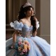 Puff Sleeve Sky Blue Quinceanera Dresses Sweetheart Neck 15 Dress