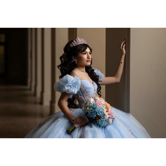 Puff Sleeve Sky Blue Quinceanera Dresses Sweetheart Neck 15 Dress