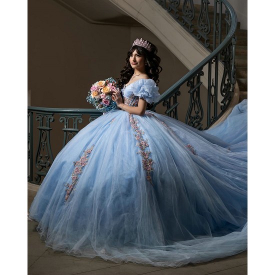 Puff Sleeve Sky Blue Quinceanera Dresses Sweetheart Neck 15 Dress