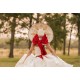 Red On White Quince Dress Ruffled Sleeveless Sweet 15 Gowns