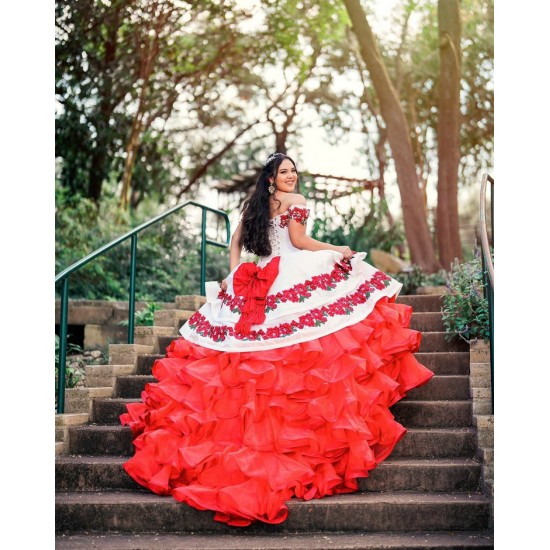 Red On White Quinceanera Dress Sweetheart Neck Vestidos De 15 Anos