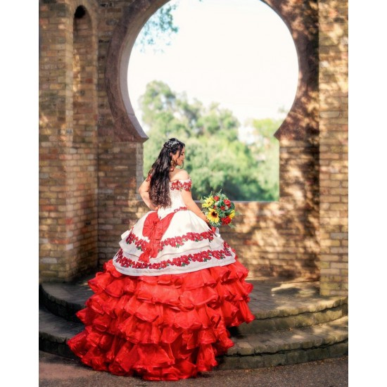 Red On White Quinceanera Dress Sweetheart Neck Vestidos De 15 Anos