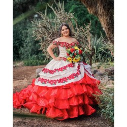 Red On White Quinceanera Dress Sweetheart Neck Vestidos De 15 Anos