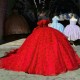 Red Quince Dresses Scoop Neck Ball Gown Metallic Sequin 15 Dress With Bow