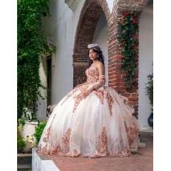 Rose Gold Quince Dress Sweetheart Detachable Vestidos De 15 Anos