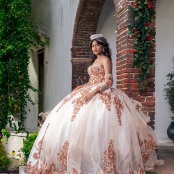 Rose Gold Quince Dress Sweetheart Detachable Vestidos De 15 Anos