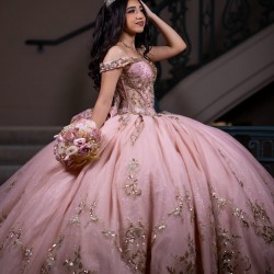 Rose Gold Quinceanera Dress Off Shoulder Princess Dresses With Bow