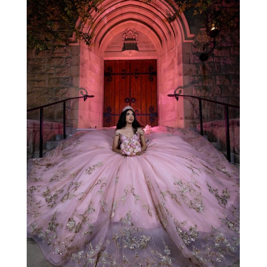 Rose Gold Quinceanera Dress Off Shoulder Princess Dresses With Bow