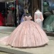 Rose Gold Quinceanera Dresses Lace Appliqued Off Shoulder 15 Dress