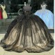 Ruffled Black On Champagne Quince Dresses Lace Appliques Off Shoulder 15 Dress