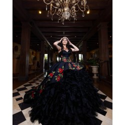 Ruffled Black Quince Dress Sleeveless Vestidos De 15 Anos 2024 Dresses