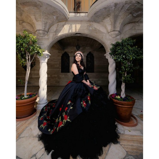 Ruffled Black Quince Dress Sleeveless Vestidos De 15 Anos 2024 Dresses