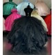 Ruffled Black Quince Dress V Neck Beading Ball Gown Metallic Sequin 15 Dresses