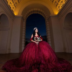 Ruffled Burgundy Quinceanera Dress Off Shoulder Princess Dresses