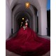 Ruffled Burgundy Quinceanera Dress Off Shoulder Princess Dresses