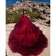 Ruffled Burgundy Quinceanera Dress Sequin Off Shoulder Sweet 15 Gowns