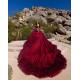 Ruffled Burgundy Quinceanera Dress Sequin Off Shoulder Sweet 15 Gowns