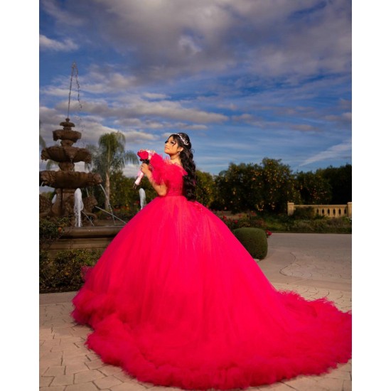 Ruffled Fuchsia Quinceanera Dress Off Shoulder Vestidos De 15 Anos