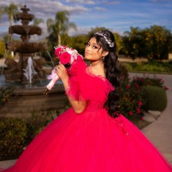 Ruffled Fuchsia Quinceanera Dress Off Shoulder Vestidos De 15 Anos