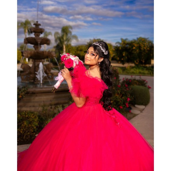 Ruffled Fuchsia Quinceanera Dress Off Shoulder Vestidos De 15 Anos