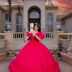 Ruffled Fuchsia Quinceanera Dress Off Shoulder Vestidos De 15 Anos