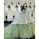 Ruffled Green On White Quinceanera Dress 15 Dresses Spaghetti Strap Ball Gown