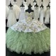 Ruffled Green On White Quinceanera Dress 15 Dresses Spaghetti Strap Ball Gown