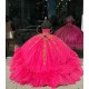 Ruffled Hot Pink Quince Dresses Sequin 15 Dress Sweetheart Neck Ball Gown