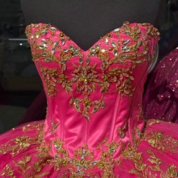 Ruffled Hot Pink Quince Dresses Sequin 15 Dress Sweetheart Neck Ball Gown