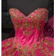 Ruffled Hot Pink Quince Dresses Sequin 15 Dress Sweetheart Neck Ball Gown