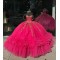 Ruffled Hot Pink Quince Dresses Sequin 15 Dress Sweetheart Neck Ball Gown