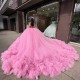 Ruffled Off The Shoulder Cute Pink Quinceanera Dresses With Tassels Sleeves