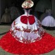 Ruffled Red On White Quinceanera Dresses Off Shoulder 15 Dress With Bow