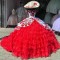 Ruffled Red On White Quinceanera Dresses Off Shoulder 15 Dress With Bow