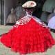 Ruffled Red On White Quinceanera Dresses Off Shoulder 15 Dress With Bow