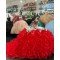 Ruffled Red Quinceanera Dress Sweetheart Embroidered Flowers 15 Dresses