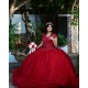 Ruffled Red Quinceanera Dress V Neck 15 Dresses