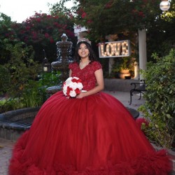 Ruffled Red Quinceanera Dress V Neck 15 Dresses