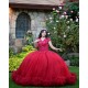 Ruffled Red Quinceanera Dress V Neck 15 Dresses